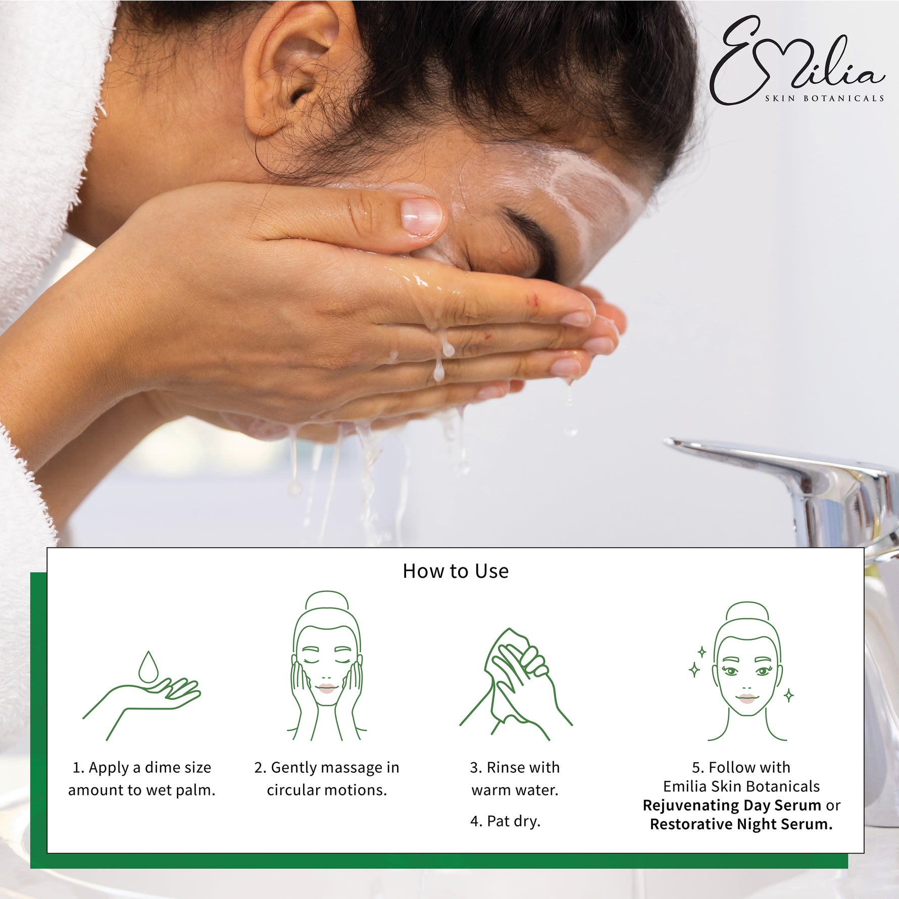 Emilia Skin Botanicals Soothing Cleansaer 4 oz Directions How to Use 